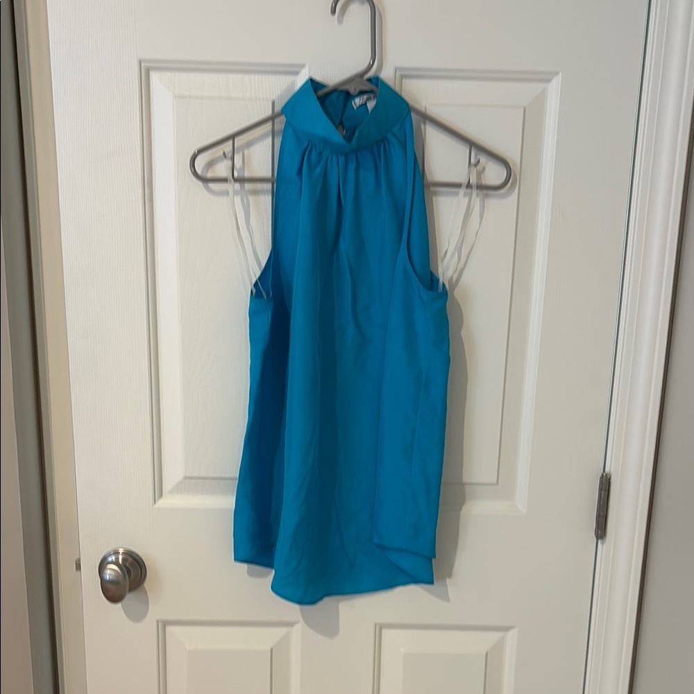 Blue Sleeveless silk Halter Top